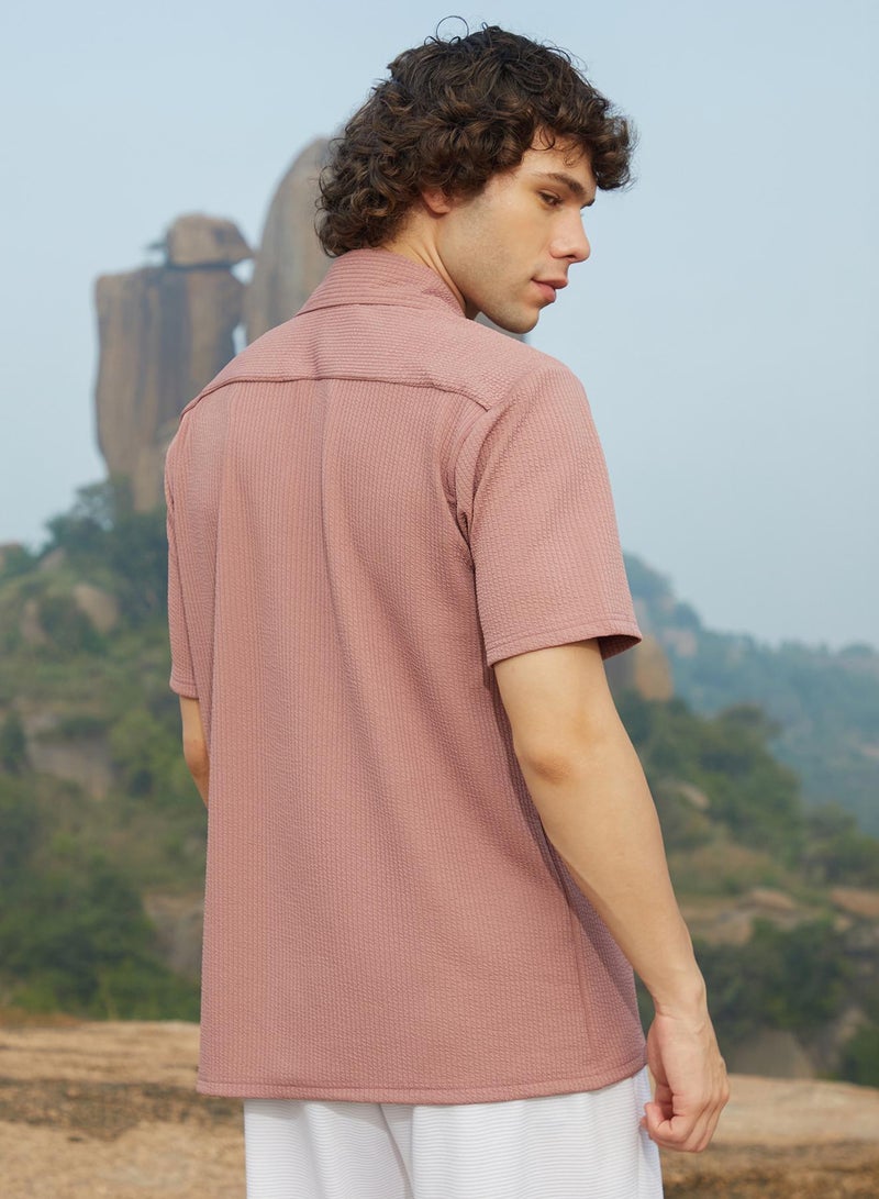 Campus Sutra Men's Nude Pink Rope-Ribbed Shirt - Image 5