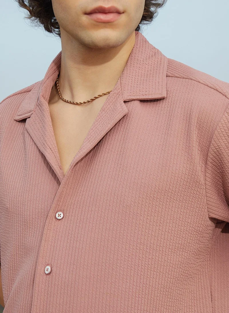 Campus Sutra Men's Nude Pink Rope-Ribbed Shirt