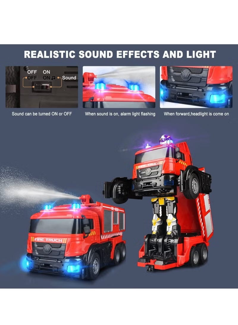 TIGER RC Fire Truck Transforming Robot Toy for Kids with One-Click Water Spray, Simulated Sound Effects, Cool Lighting, Remote Control Fire Truck Vehicle for Children Aged 3+ - Image 2