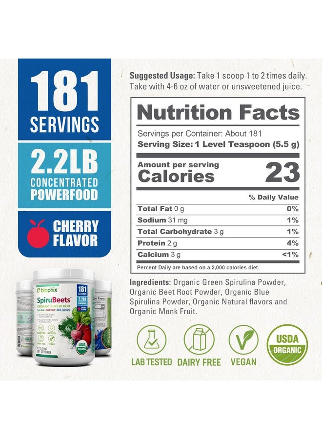 biophix Organic SpiruBeets 2.2 lbs Sprirulina - Beet Root - Protein-Rich Nutrient-Dense Superfood Powder - Rich in Nitric Oxide - Image 3