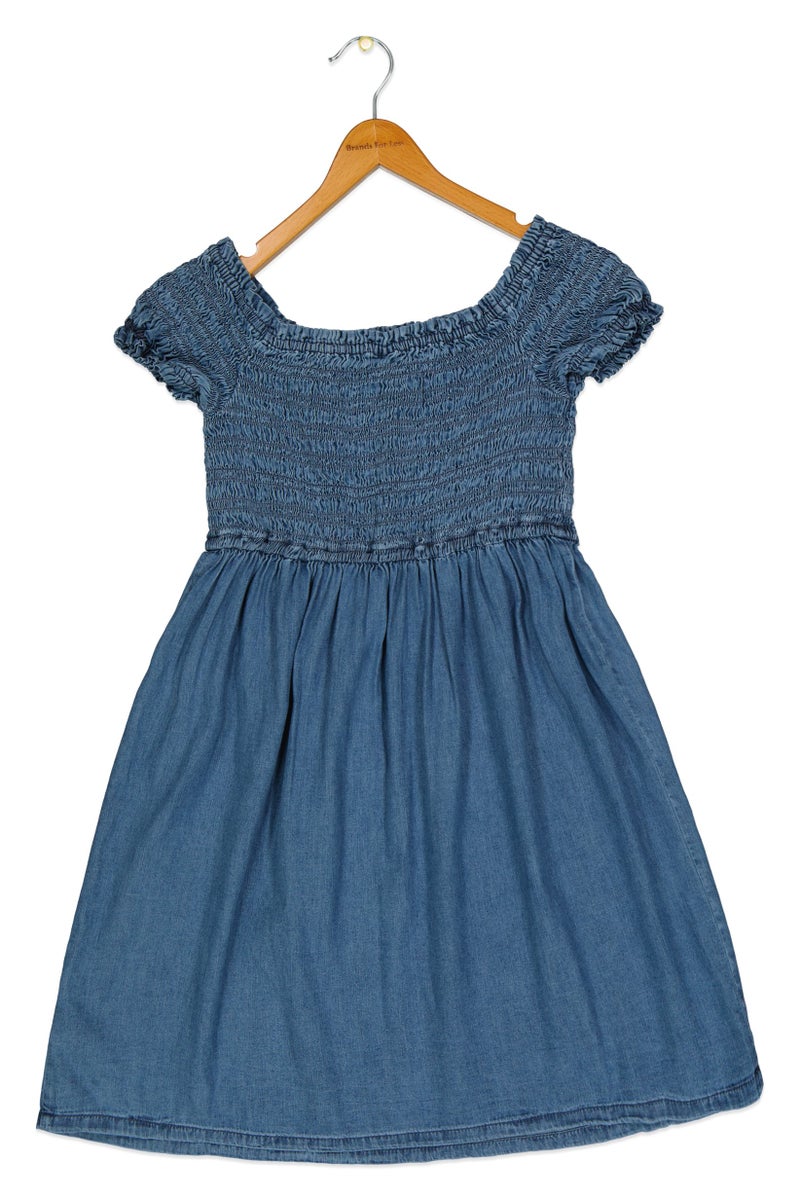GAP Kids Girl Ruched Denim Dress, Blue - Image 1