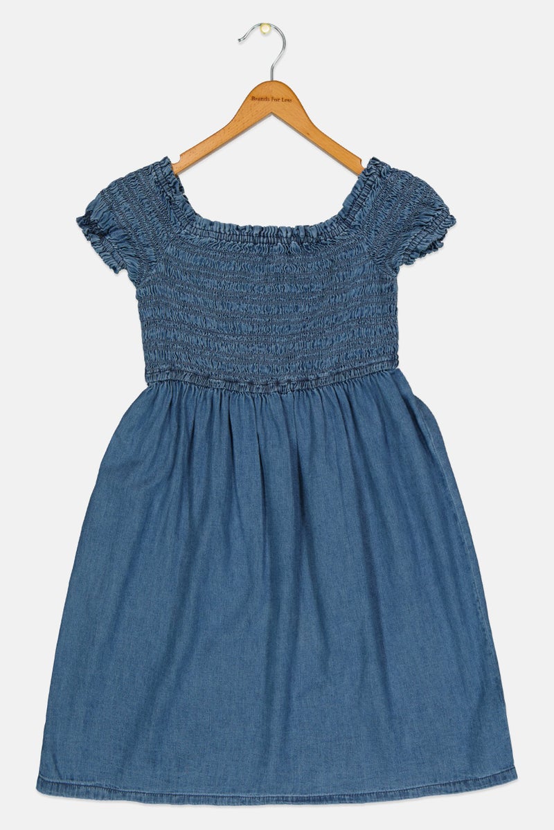GAP Kids Girl Ruched Denim Dress, Blue - Image 2