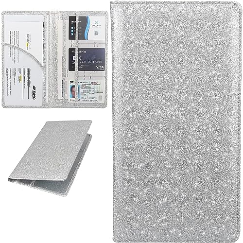 Miunice Car Registration and Insurance Holder Bling Premium Pu Leather Vehicle Glove Box Organizer Prefect Leather License Registration Holder for Driver License Cards Essential Documents Silver - Image 1