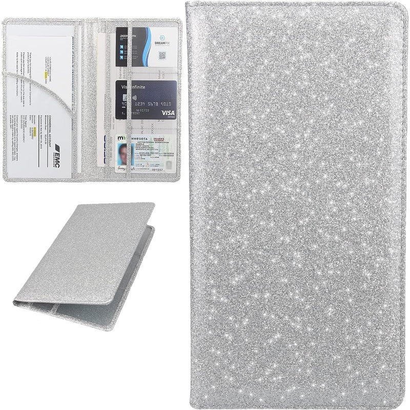 Miunice Car Registration and Insurance Holder Bling Premium Pu Leather Vehicle Glove Box Organizer Prefect Leather License Registration Holder for Driver License Cards Essential Documents Silver - Image 3