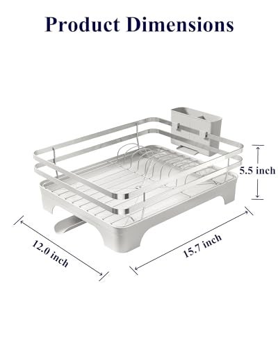 Kitsure Dish Drying Rack MultiFunctional Dish Rack for Kitchen Counter with Cutlery Holder RustProof Storage Solution with Rotatable 157 x 120 x 55 Sliver Grey - Image 3