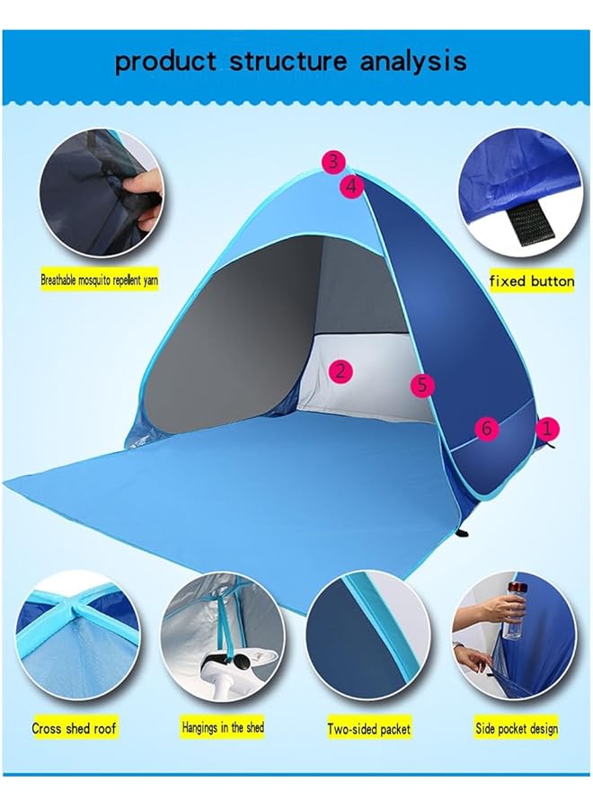 ECVV Beach Tent Compact And Portable Dome Camping Tent With Uv Protection Automatic Pop Up Design For Beach Sturdy Construction Ideal For Outdoor Sun Exposure Accommodates Strand Activities - Image 2