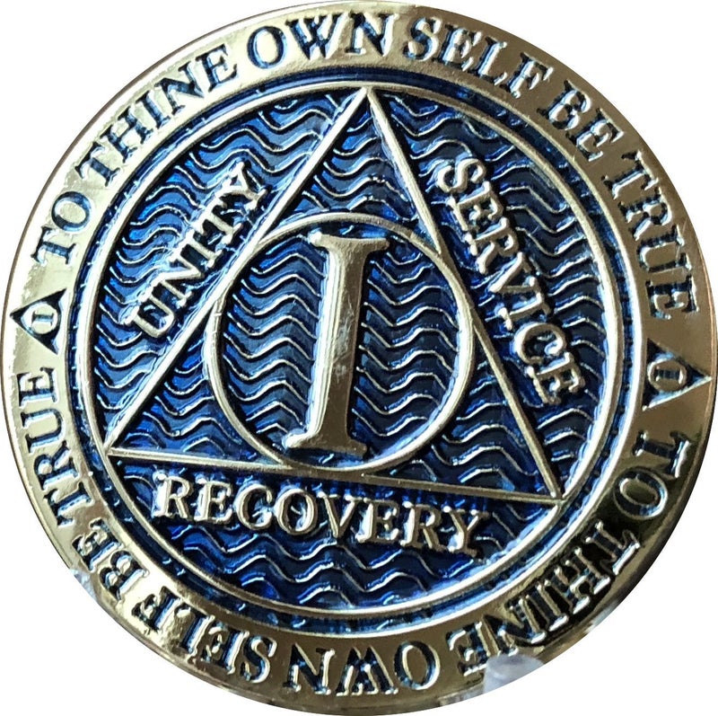 RecoveryChip 1 Year AA Medallion Dusty Blue Color Gold Plated Chip - Image 1