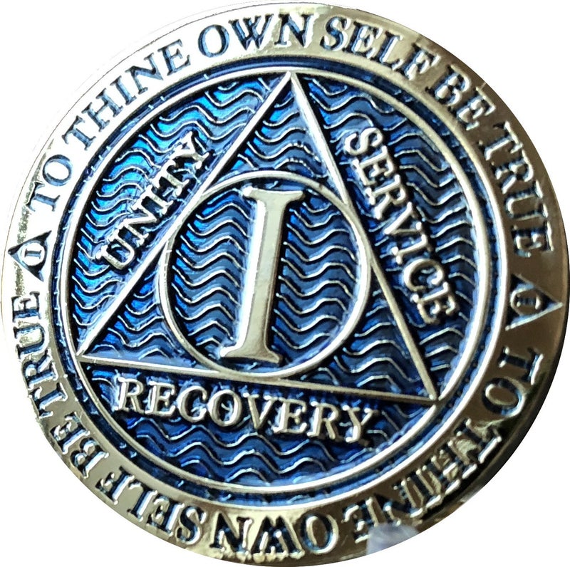 RecoveryChip 1 Year AA Medallion Dusty Blue Color Gold Plated Chip - Image 5