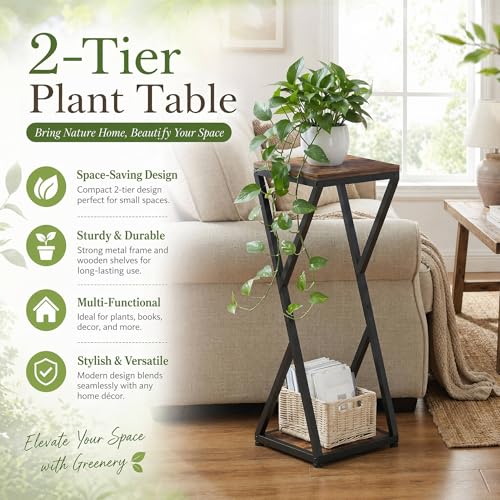 VonDream 2-Tier Tall Plant Stand Indoor, 32.5" Corner Plant Stands for Indoor Plants Multiple, Small End Table for Living Room, Corner Side Table for Home Decor - Image 2