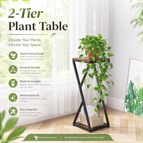 VonDream 2-Tier Tall Plant Stand Indoor, 32.5" Corner Plant Stands for Indoor Plants Multiple, Small End Table for Living Room, Corner Side Table for Home Decor - Image 4