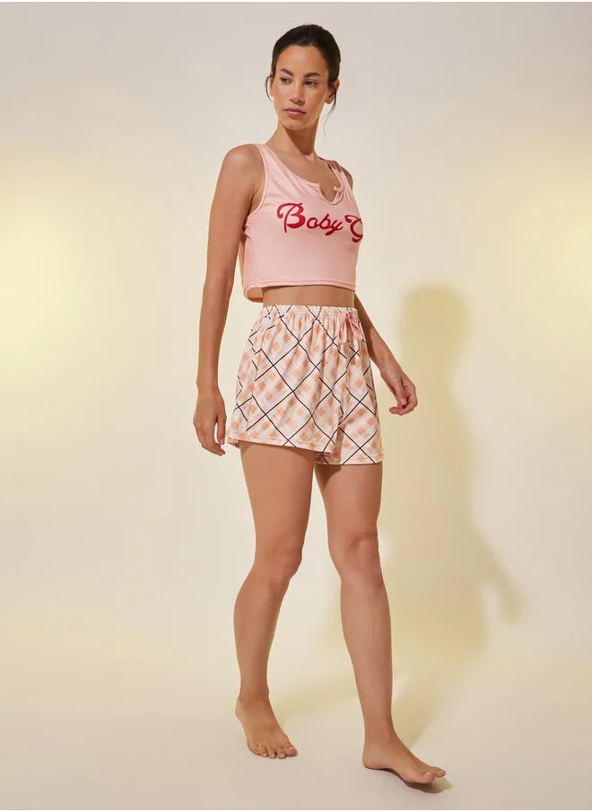 تايك تو Take Two Text Print Cropped Cami and Shorts Pyjama Set
