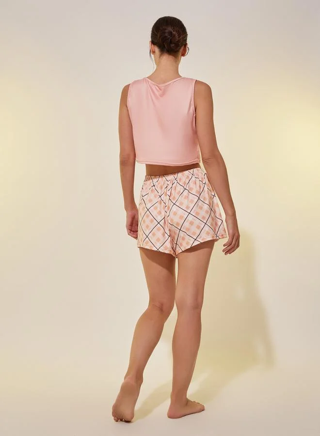 Take Two Take Two Text Print Cropped Cami and Shorts Pyjama Set