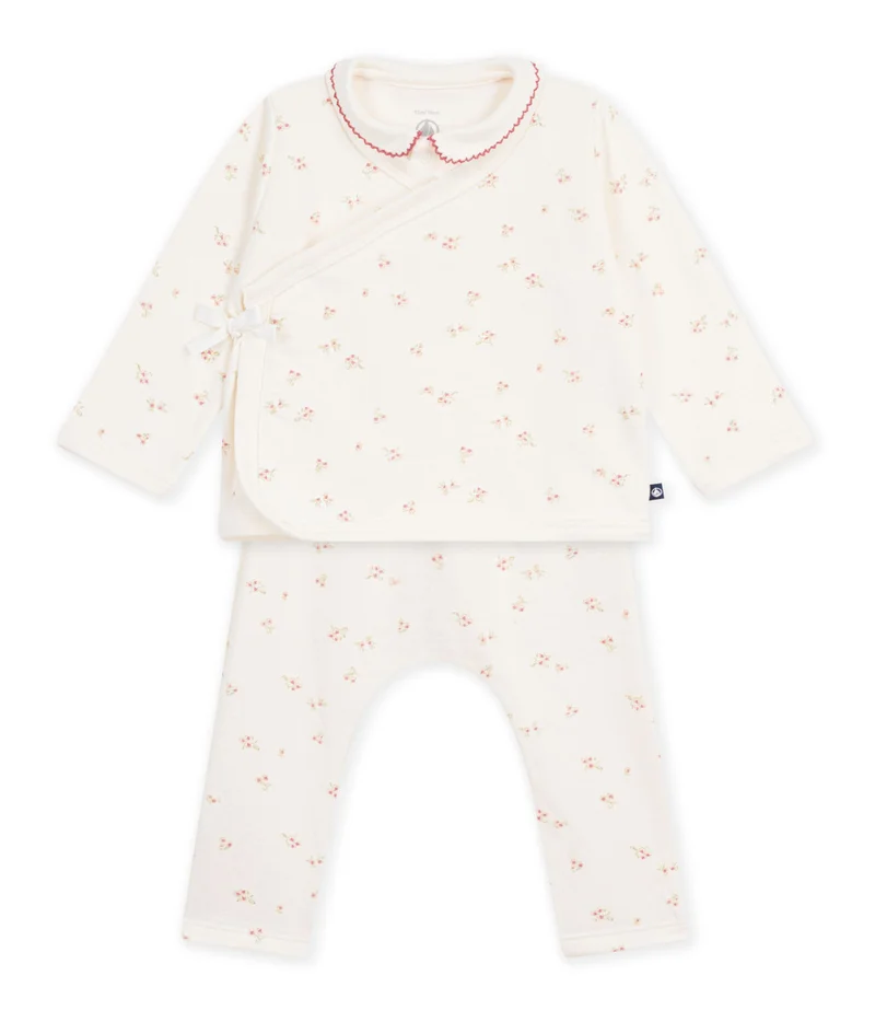 Petit Bateau Babies' Outfit In Cotton With Flowers Printed On The Collar