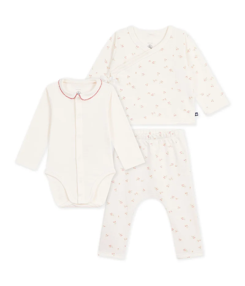 Petit Bateau Babies' Outfit In Cotton With Flowers Printed On The Collar