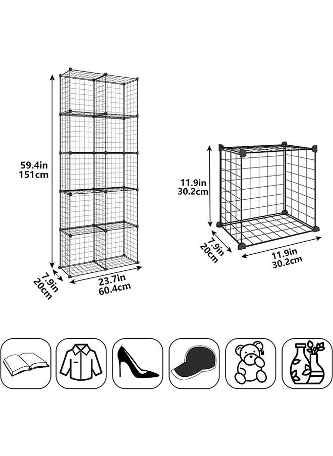 Generic - رفوف كتب، رف تخزين مجمع لغرفة النوم وغرفة المعيشة، خزانة عمودية، رف كتب مزدوج الصف، 10 شبكات، معدات تخزين متعددة الوظائف - Image 1