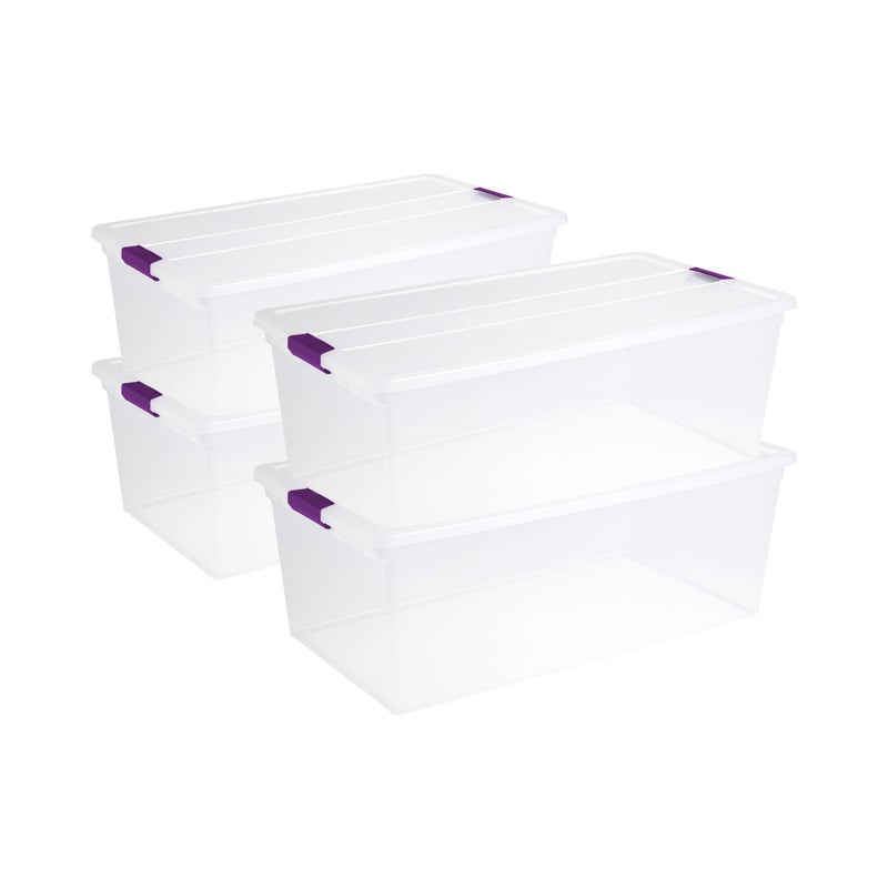 Sterilite 4Pack ClearView Latch Box Stackable Storage Organizer Bins for Home 110 Quart