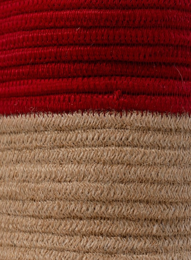 BOBBINY | Multi-Purpose Cute Jute Round Basket With Lid Storage Baskets For Bathroom Living Room & Kitchen Organiser Box Vanity Box First Aid Box (8 X 3 Inch) (Pack Of 1, Red) - Image 5