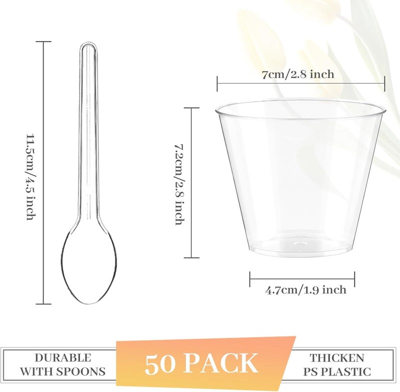TOFLEN 50 Pack 5 oz Mini Dessert Cups with Spoons Round Cake Cups Party Serving Cups for Parfait Appetizers Cocktails Dessert Shooters  Dessert Shot Glasses - Image 2