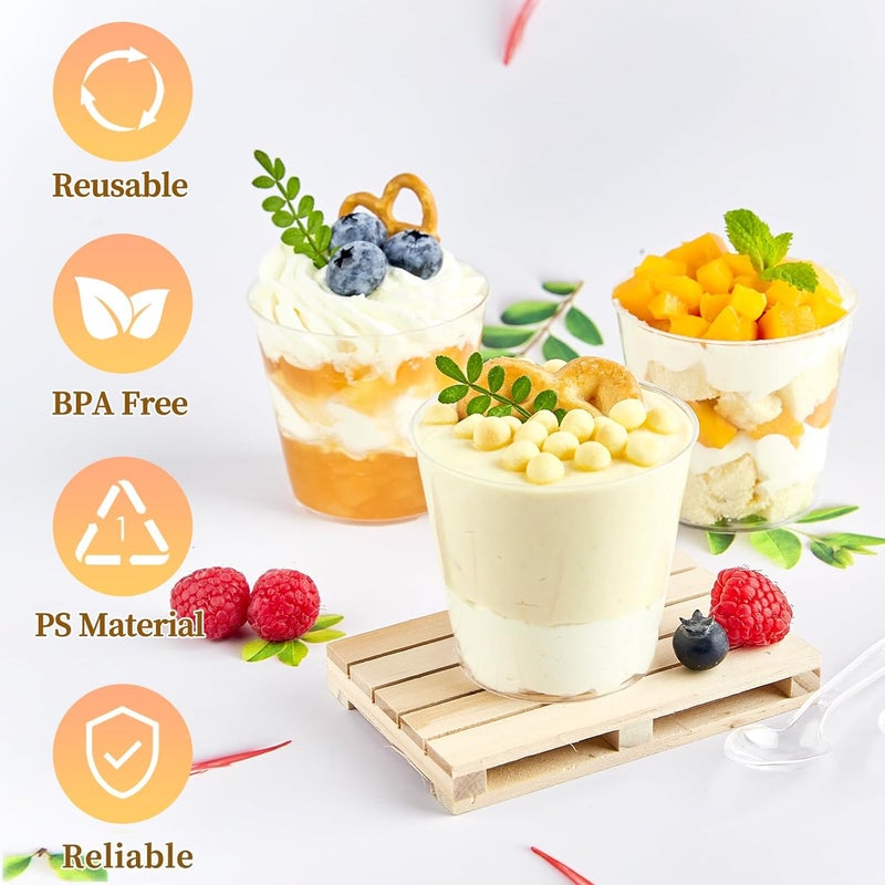 TOFLEN 50 Pack 5 oz Mini Dessert Cups with Spoons Round Cake Cups Party Serving Cups for Parfait Appetizers Cocktails Dessert Shooters  Dessert Shot Glasses - Image 3