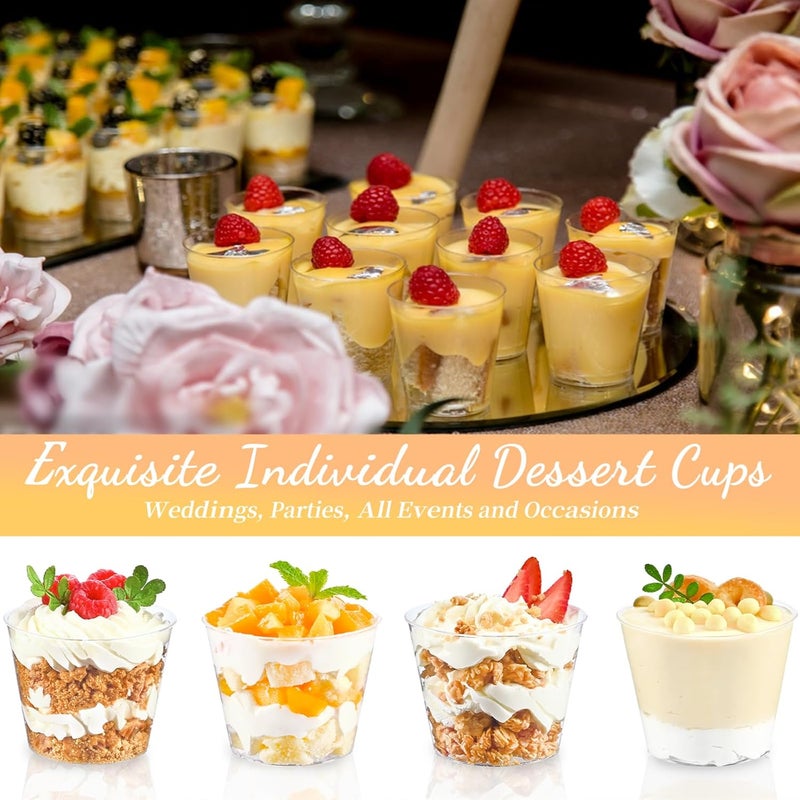 TOFLEN 50 Pack 5 oz Mini Dessert Cups with Spoons Round Cake Cups Party Serving Cups for Parfait Appetizers Cocktails Dessert Shooters  Dessert Shot Glasses - Image 4