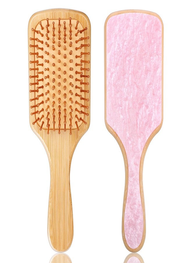 Sibba Bamboo Hair Brush with Natural Bamboo Bristles Pink Sparkle Natural Wooden Paddle Bristles Detangling Paddle Hairbrush Wooden Brush for All Hair Types & Hairs Growth for Women Girls Men - Image 1