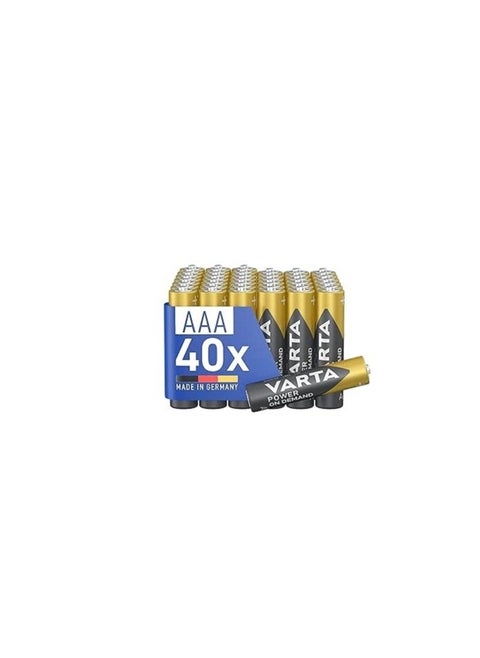 Varta Micro Power on Diamond AAA Batteries (Suitable for Computer Accessories, Smart Home Devices or Flashlights) Pack of 40