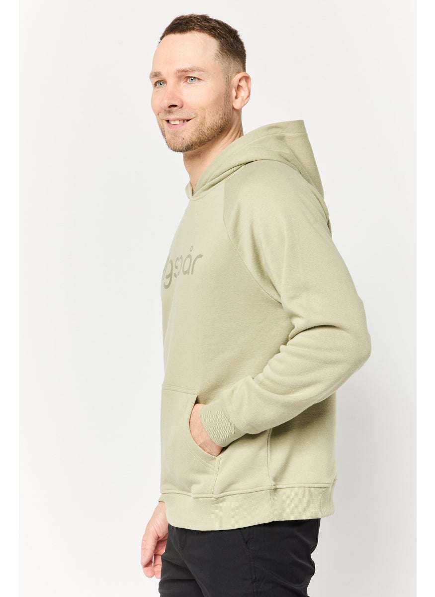 Algspar Men Brand Logo Long Sleeves Hoodie, Light Olive  - Image 3