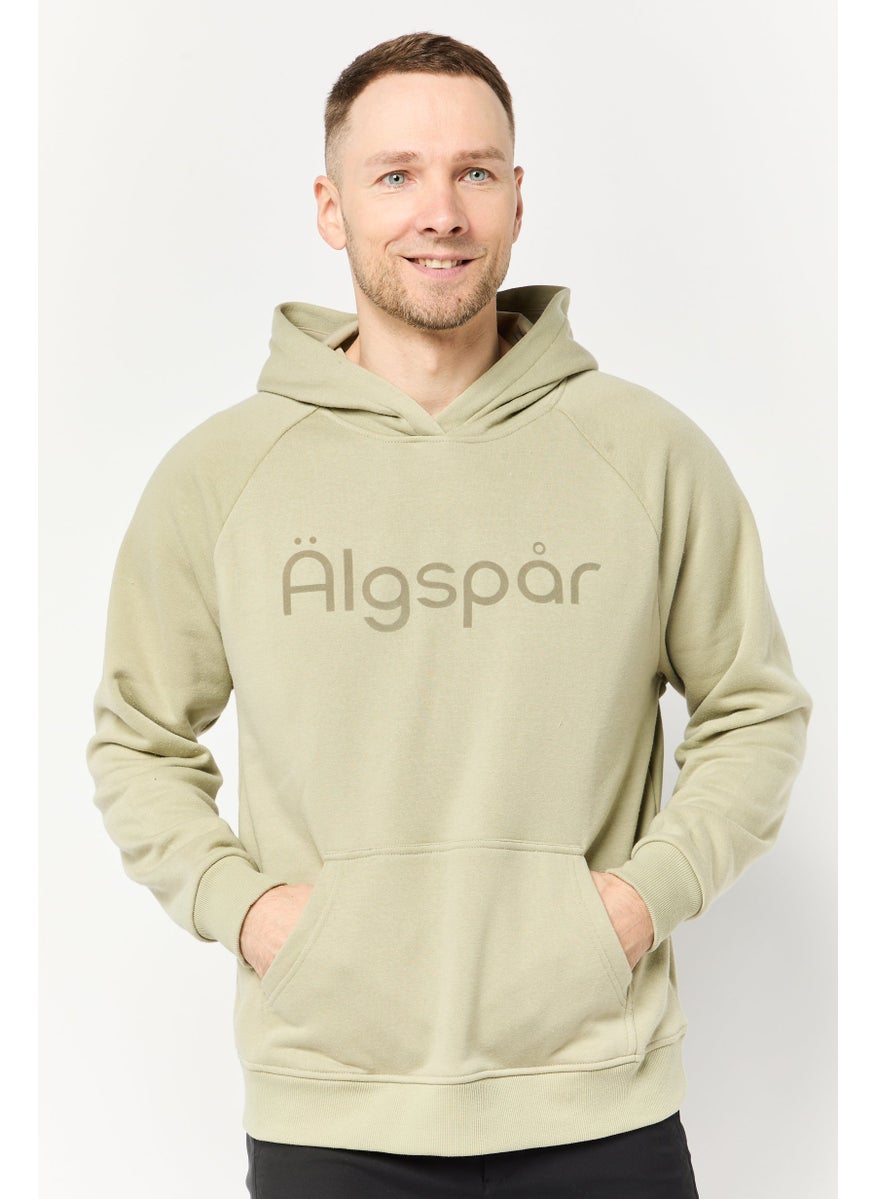 Algspar Men Brand Logo Long Sleeves Hoodie, Light Olive  - Image 1