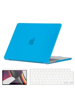 Slim Rubberized Matte Case Compatible with MacBook Air 15 inch (A2941) M2 2023, (A3114) M3 2024 Case with Keyboard Cover & Protector, Blue