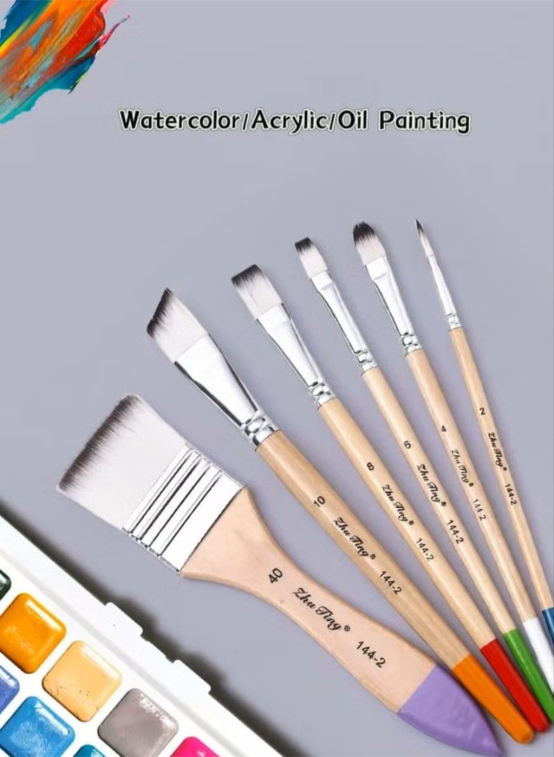 ZhuTing ‌Premium 6-Piece Nylon Brush Set for Watercolor/Acrylic/Oil - Artist & DIY Painting Brushes - Image 2