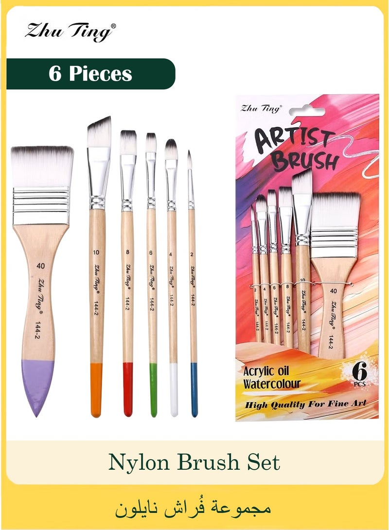 ZhuTing ‌Premium 6-Piece Nylon Brush Set for Watercolor/Acrylic/Oil - Artist & DIY Painting Brushes - Image 1