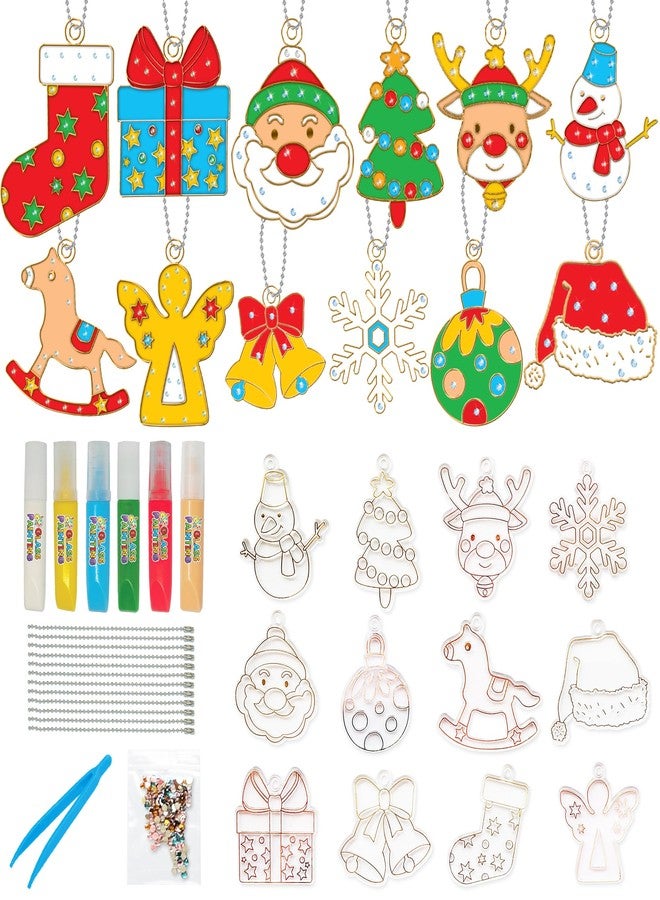 ArtCreativity DIY Christmas Ornament Painting Craft - 31 Pieces Christmas Ornament Kit - Kids Ornament Painting Kit Includes 12 Transparent Ornaments, 6 Colorful Glues, 12 Keychains, Gems, Tweezers - Image 1