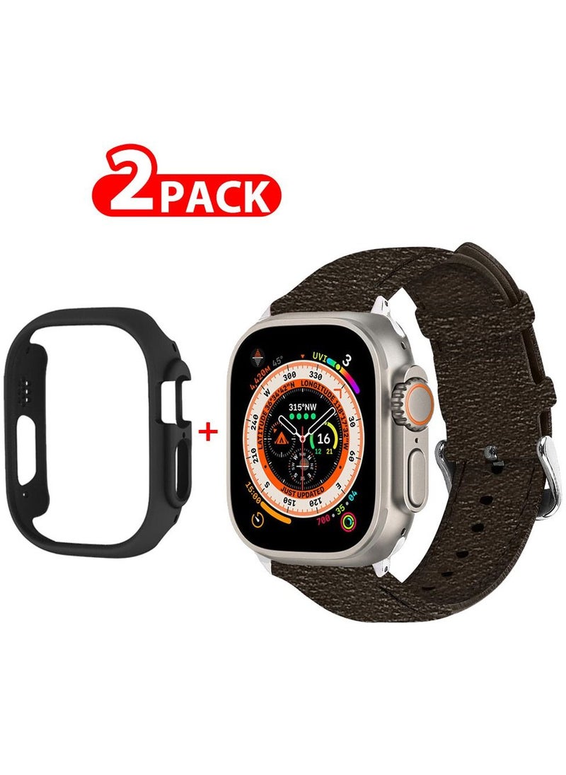 CATANES - 2 Packs For Apple Watch Band 49mm Leather Band Buckle Strap Wristband and Black Cup Holder Choccolaty - Image 1