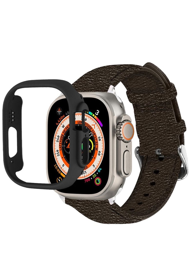 CATANES - 2 Packs For Apple Watch Band 49mm Leather Band Buckle Strap Wristband and Black Cup Holder Choccolaty - Image 1