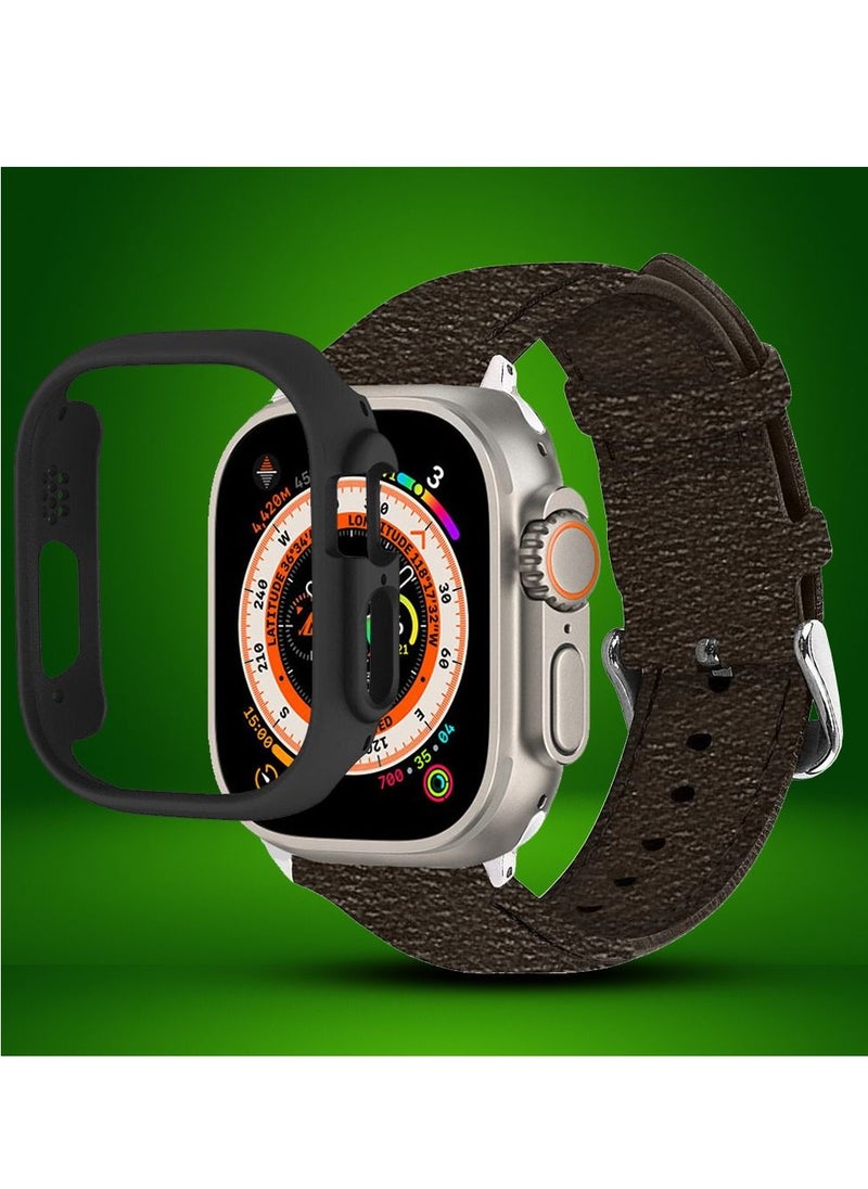 CATANES - 2 Packs For Apple Watch Band 49mm Leather Band Buckle Strap Wristband and Black Cup Holder Choccolaty - Image 1