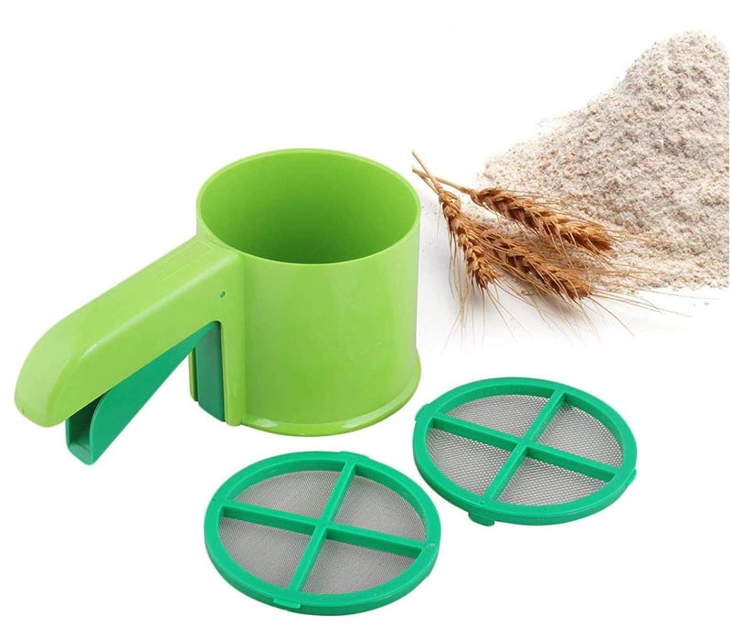 HETARMI ENTERPRISE Hetarmi Flour Sifter Flour Strainer Flour Sifter Strainer Plastic Atta Shifter Sieves Chalani with Press Handle 3 in 1 Multicolor - Image 1
