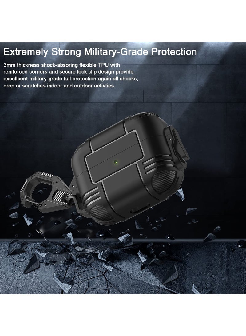 ANYOGRO AirPods Pro Case Cover with Lock Upgraded Pop-Up Shockproof Rugged Hard-Shell Protective TPU Compatible for Apple Airpods Pro 1st 2019 Case for Women Men Girl Boy with Keychain Front LED Visible Black - Image 2