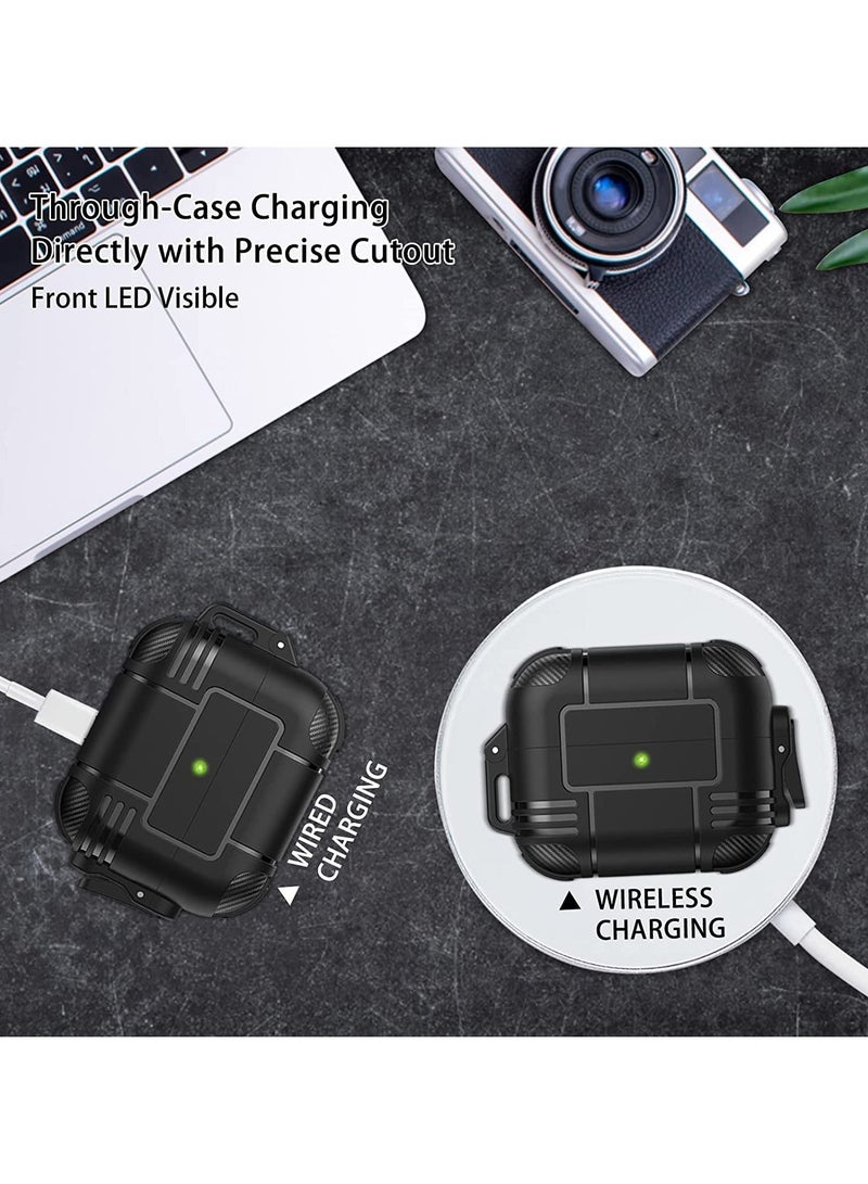 ANYOGRO AirPods Pro Case Cover with Lock Upgraded Pop-Up Shockproof Rugged Hard-Shell Protective TPU Compatible for Apple Airpods Pro 1st 2019 Case for Women Men Girl Boy with Keychain Front LED Visible Black - Image 4