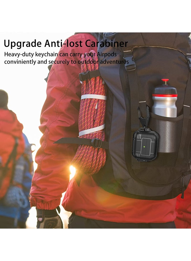 ANYOGRO AirPods Pro Case Cover with Lock Upgraded Pop-Up Shockproof Rugged Hard-Shell Protective TPU Compatible for Apple Airpods Pro 1st 2019 Case for Women Men Girl Boy with Keychain Front LED Visible Black - Image 5