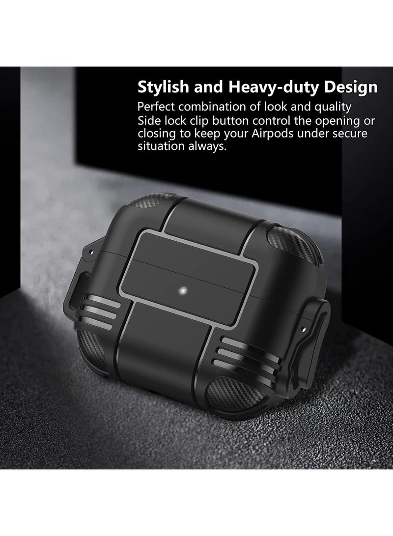 ANYOGRO AirPods Pro Case Cover with Lock Upgraded Pop-Up Shockproof Rugged Hard-Shell Protective TPU Compatible for Apple Airpods Pro 1st 2019 Case for Women Men Girl Boy with Keychain Front LED Visible Black - Image 3