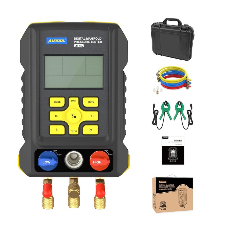 Autool HVAC Digital Manifold Gauge SetAC Manifold Gauge SetVacuum Pressure Temperature Leakage Tester for Automotive Air Conditioning System Compatible with R12R22R32R407CR404AR410AR502R134aR1234YF - Image 1