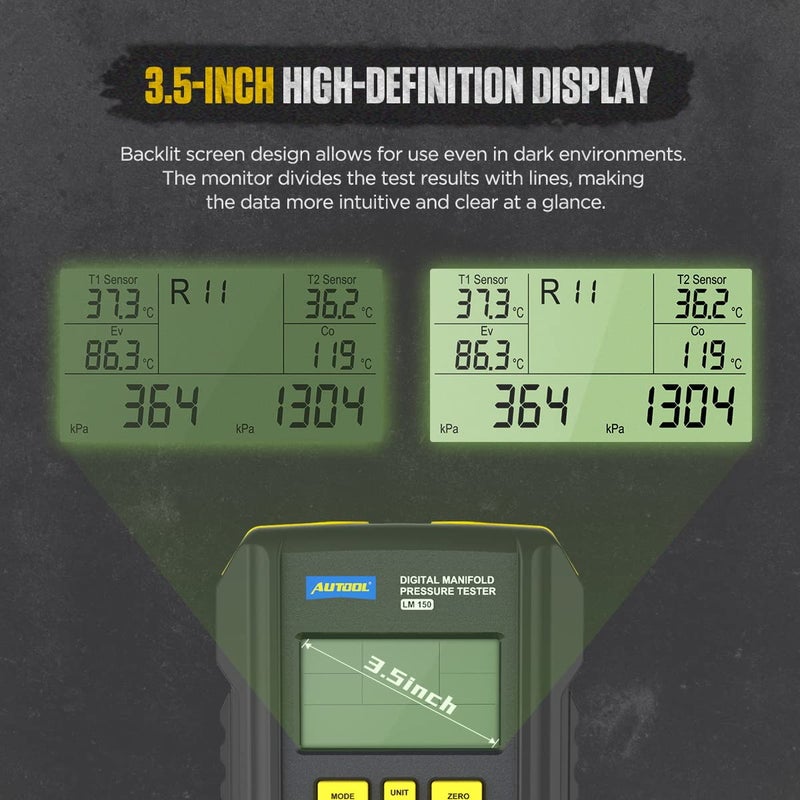 Autool HVAC Digital Manifold Gauge SetAC Manifold Gauge SetVacuum Pressure Temperature Leakage Tester for Automotive Air Conditioning System Compatible with R12R22R32R407CR404AR410AR502R134aR1234YF - Image 4