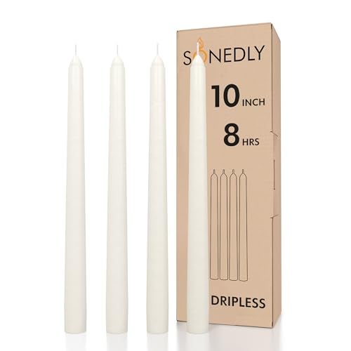 Sonedly 10 Inch Taper Candle 4 Pack - Unscented Hand-Dipped Tapered Long Burning for Home Interior - Dripless and Smokeless 8-Hour Burning Ivory Candles - Image 1