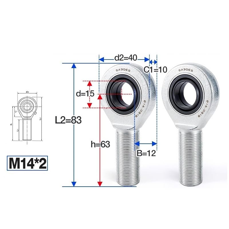 SA15ES M14x2 0 Spherical Plain Bearing Rod End Joint Right Hand Engine Part - Image 3