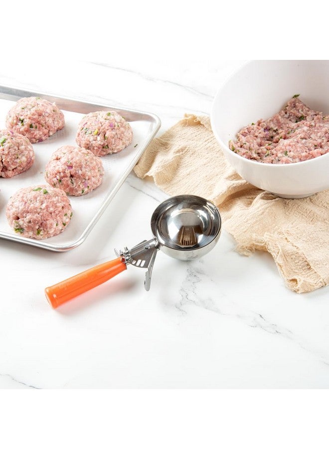 Restaurantware مغرفة مطعم ميت لوكس 8 أونصات - مغرفة متينة ذات زناد إبهام برتقالية من الفولاذ المقاوم للصدأ لمراقبة الحصص للآيس كريم والبطاطس المهروسة وعجينة البسكويت - Image 3