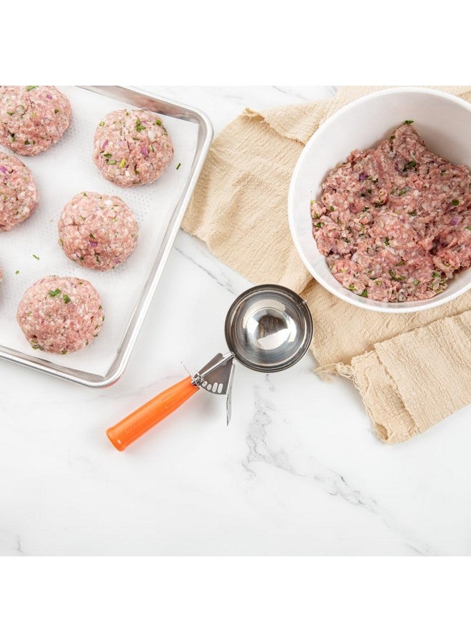 Restaurantware مغرفة مطعم ميت لوكس 8 أونصات - مغرفة متينة ذات زناد إبهام برتقالية من الفولاذ المقاوم للصدأ لمراقبة الحصص للآيس كريم والبطاطس المهروسة وعجينة البسكويت - Image 4