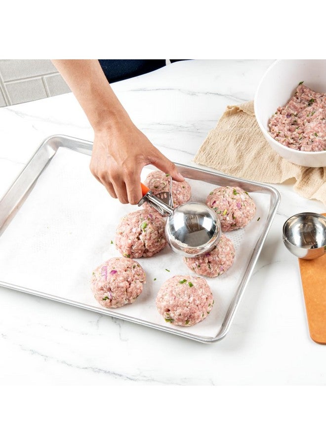 Restaurantware مغرفة مطعم ميت لوكس 8 أونصات - مغرفة متينة ذات زناد إبهام برتقالية من الفولاذ المقاوم للصدأ لمراقبة الحصص للآيس كريم والبطاطس المهروسة وعجينة البسكويت - Image 5