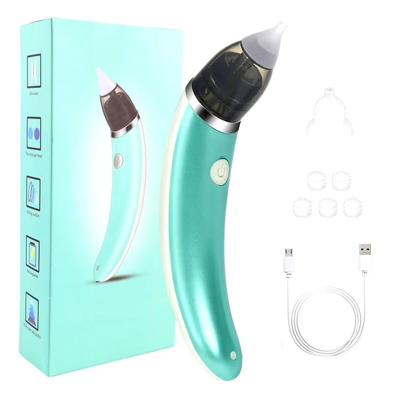 SAFER GIGGLES Premium USB-Rechargeable Electric Baby Nasal Aspirator – Adjustable 5-Level Suction Nose Quiet Motor, Portable Baby Nose Sucker Newborn–Safe Hygiene (White- Green) - Image 1