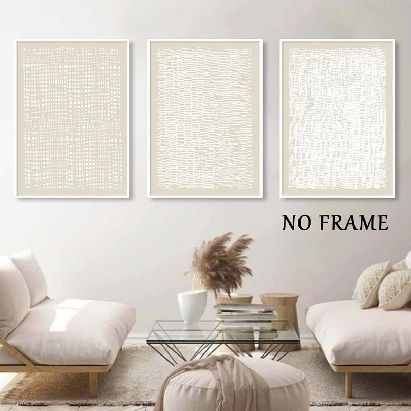 Wallvelart عمل فني على قماش بوهو من منتصف القرن الحديث تجريدي بيج وأبيض 16x24 بوصة × 3 بدون إطار - Image 5