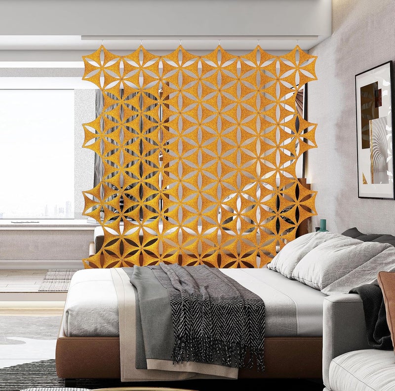 OSHIYINN 12 Pack 3D Flower Venus Hanging Room Dividers 14 x 12 Inch High Density Polyester Fiberboard Cut Room Divider Home Decor Gold - Image 4